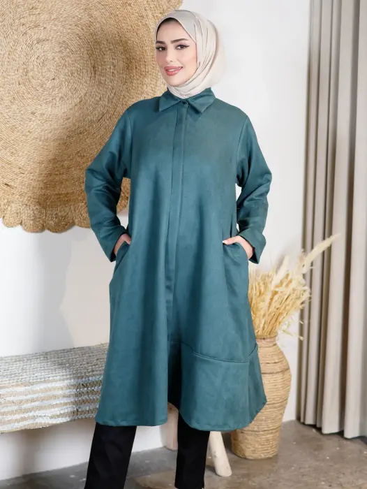 قميص طويل من خام الشامواه-بترولي-1 image 1