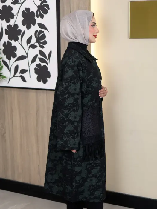 جاكيت طويل بجيوب وألوان مموجة image 6