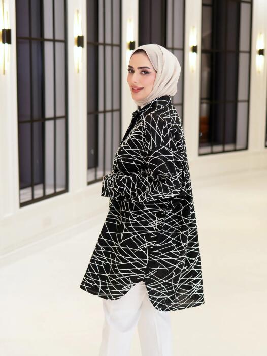 قميص قطني نسائي بخطوط هندسية image 6