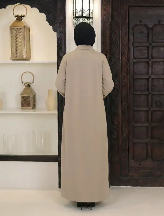 فستان من القطن المريح-بيج-fs image 2