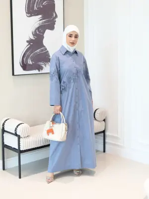 Embroidered cotton dress-cyan-1 image 0