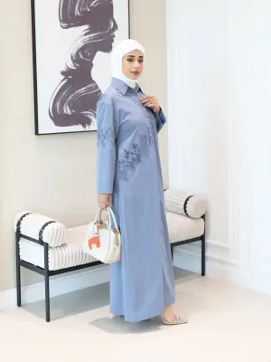 Embroidered cotton dress-cyan-1 image 1