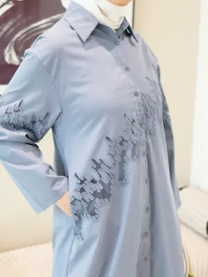 Embroidered cotton dress-cyan-1 image 3