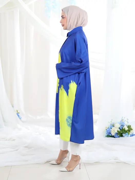 Long crepe shirt - Slate Blue - FS image 1