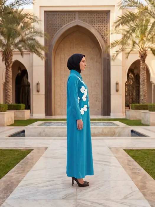 Dress with matching floral patterns-Petroleum-3 image 1