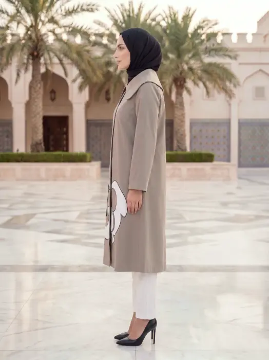 Long jacket with a wide collar-Cumin Beige-3 image 1