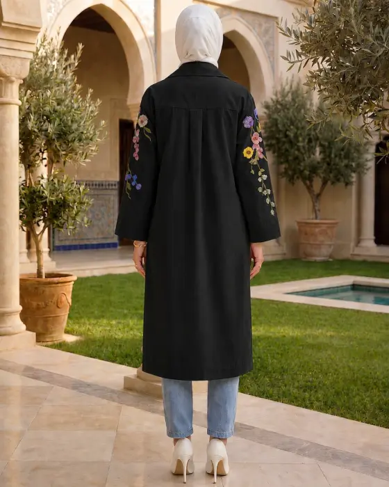 Long shirt with embroidered roses image 5