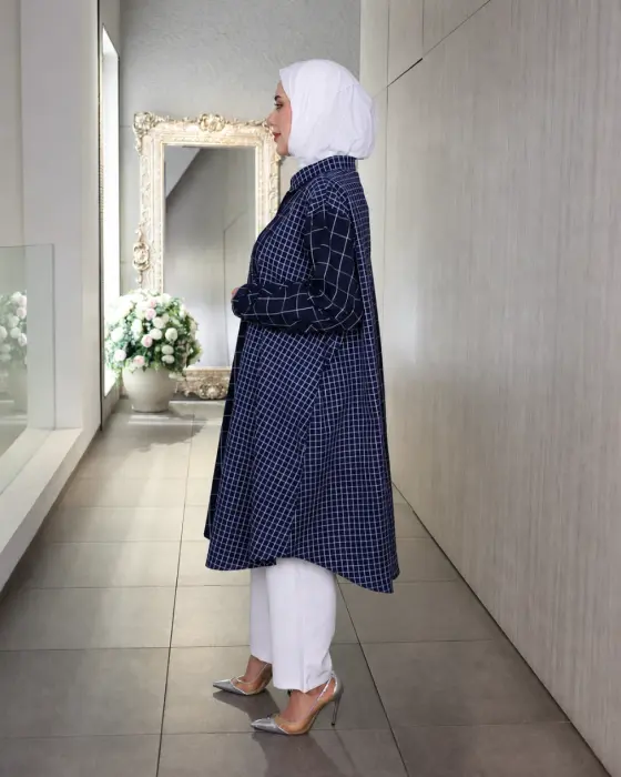 قميص طويل بنقش كاروهات image 5