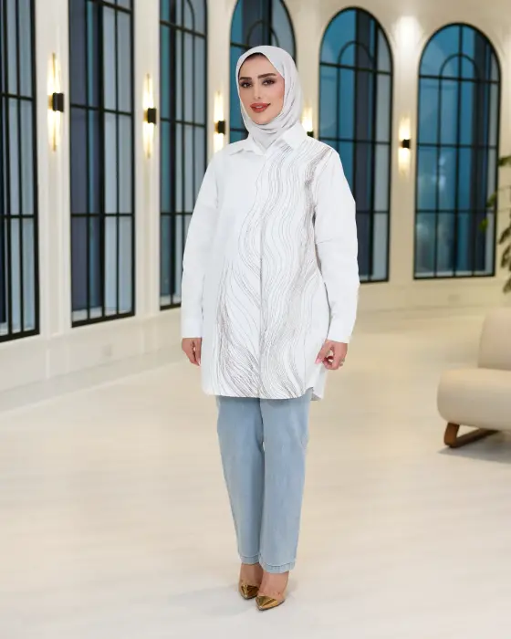 قميص بخطوط انسيابية-اوف وايت-1 image 0