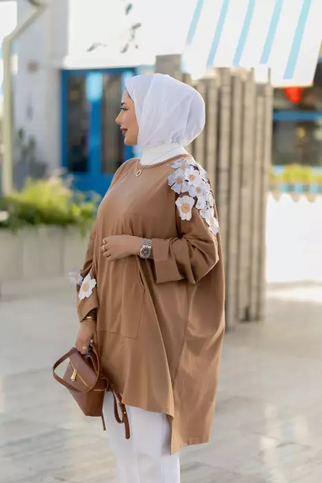 بلوزة من القطن - بيج - FS image 1