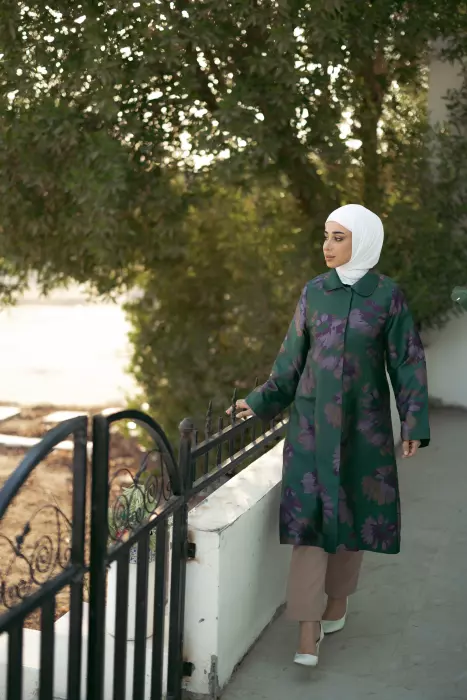 Long Floral Print Jacket - Green - 4 image 2