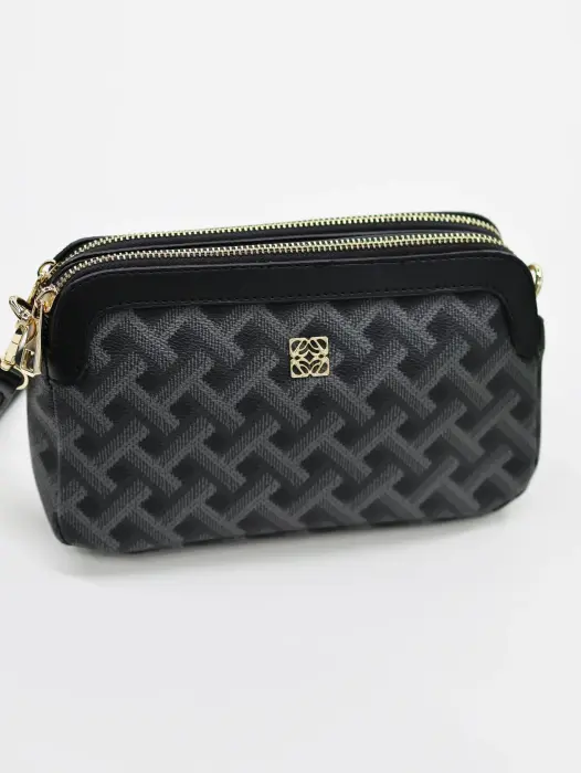 Patterned Double Zipper Shoulder Bag image 0