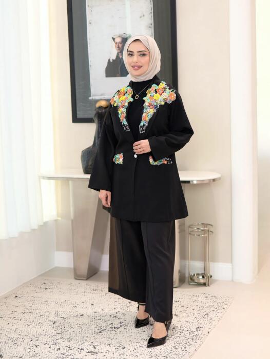 جاكيت بليزر بشك ملون - اسود - 1 image 0