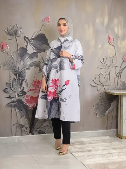 Long shirt made of comfortable cotton - Gray - FS image 0