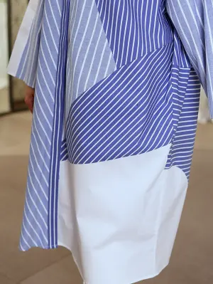 قميص طويل عملي - مقلم سماوي - fs image 3