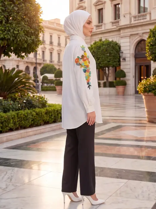 Embellished poplin shirt-Off White-FS image 1