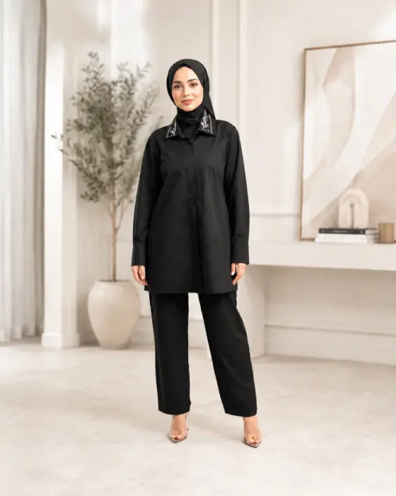 قميص قطني بشك - اسود - 5 image 0