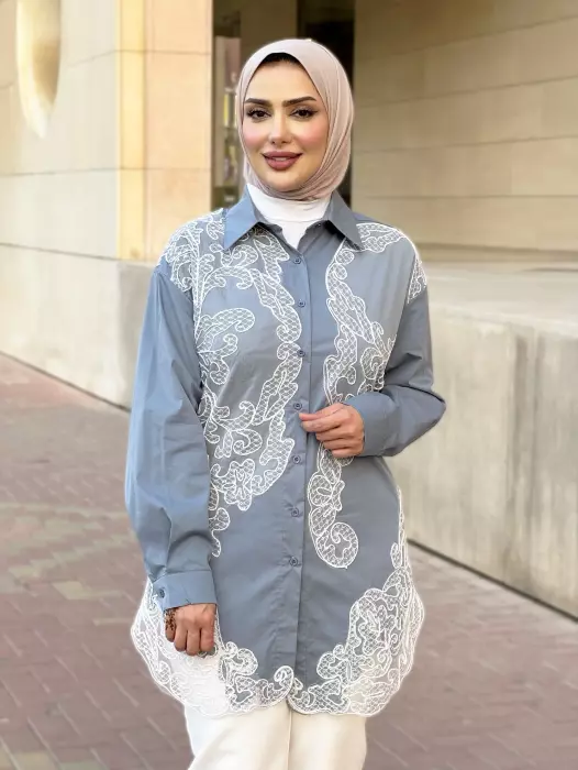 قميص نسائي طويل مع دانتيل image 6