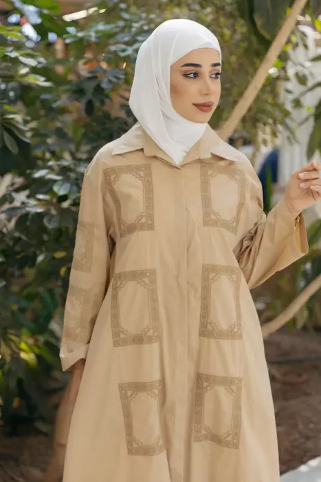 فستان عصري من القطن - بيج - 5 image 1