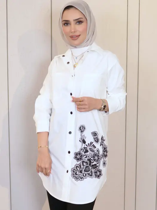 Cotton Shirt with Floral Embroidery image 5