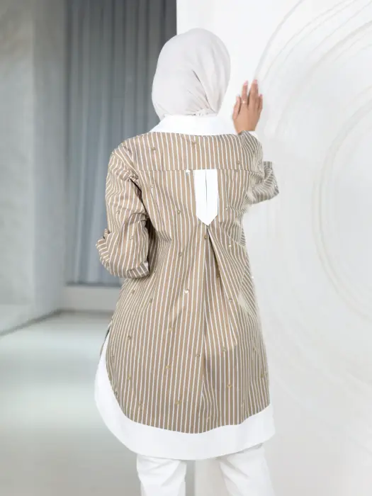 Sequin Shirt - Striped Brown - 3 image 3