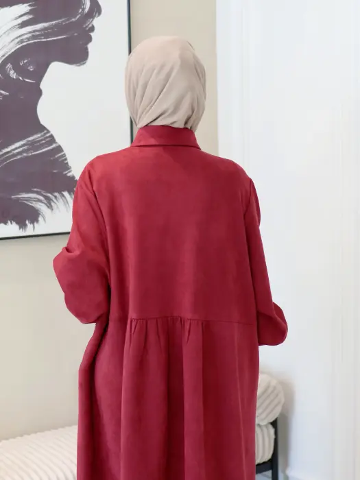 فستان بتصميم عصري-عنابي-FS image 3