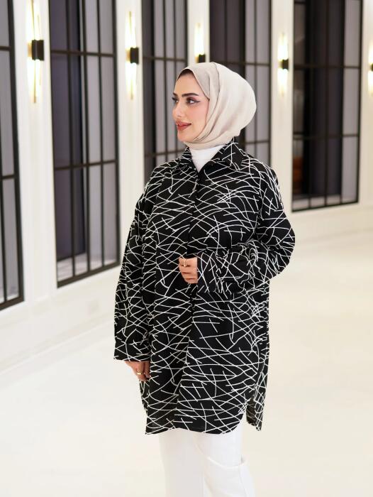 قميص قطني نسائي بخطوط هندسية image 5