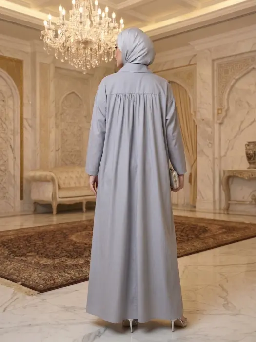 فستان نسائي بطبعة أنيقة-رمادي-fs image 2