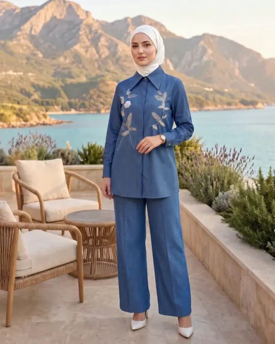 طقم من الجينز بأغصان الورد image 0