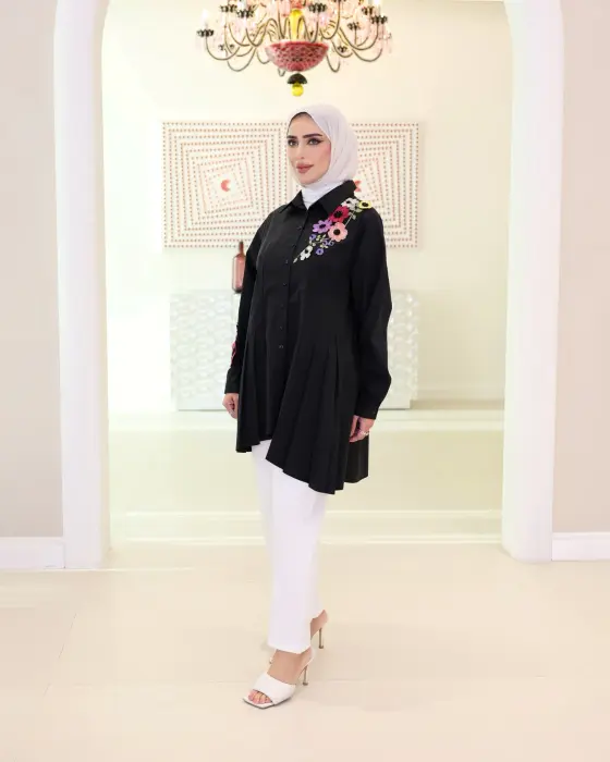 قميص قطني بكسرات انسيابية image 8