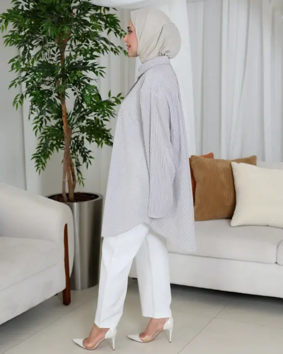 قميص كاجوال مخطط-رمادي-FS image 1
