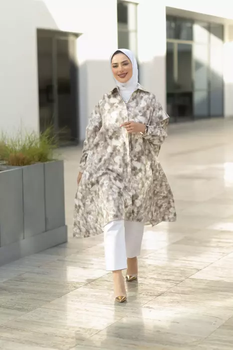 قميص طويل كريبي - بيج - FS image 2