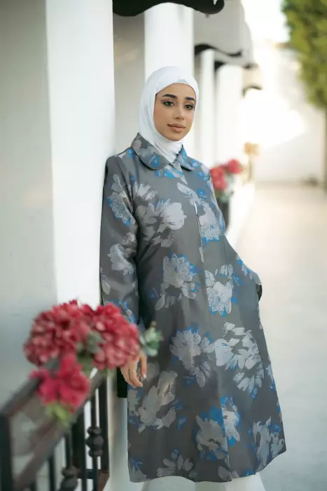 جاكيت جاكار طويل بزخرفة زهور image 11