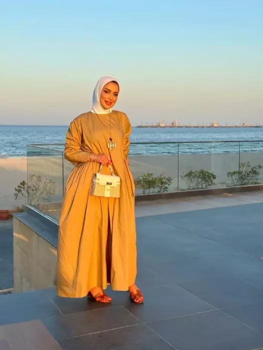 فستان طويل قطني للمحجبات-بيج-fs image 1