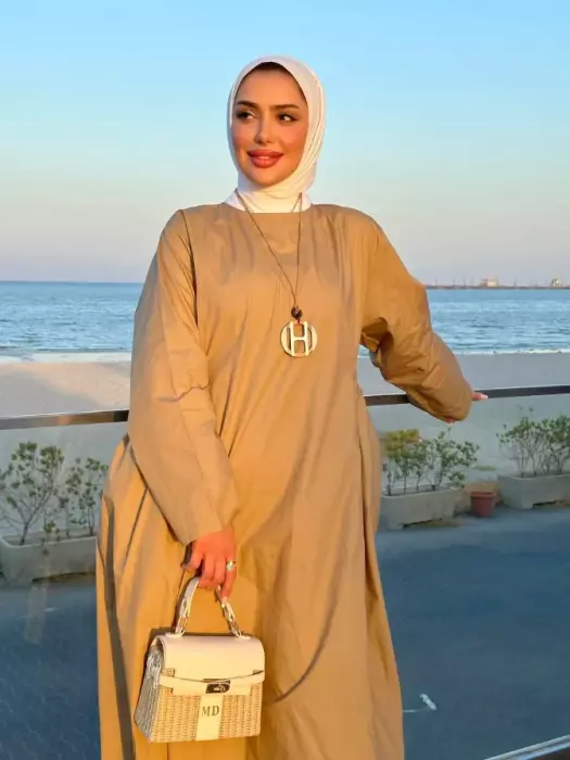 فستان طويل قطني للمحجبات-بيج-fs image 3