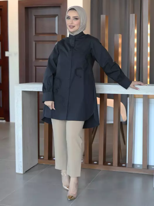 Embroidered Cotton Shirt - Black - 4 image 0
