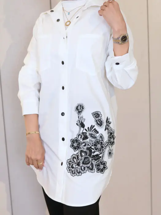 Cotton Shirt with Floral Embroidery image 6
