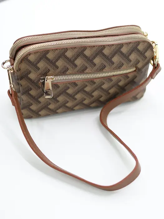 Patterned Double Zipper Shoulder Bag image 9