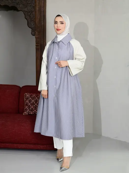فستان قصير مخطط للمحجبات image 4