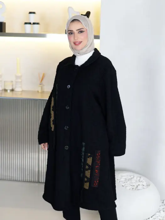جاكيت طويل من القطن  - أسود - fs image 1
