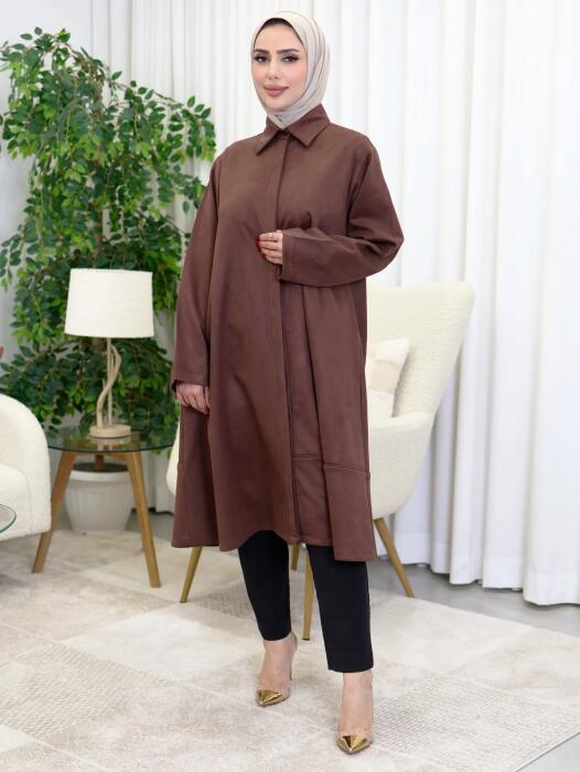 قميص طويل من خام الشامواه-بني-4 image 0