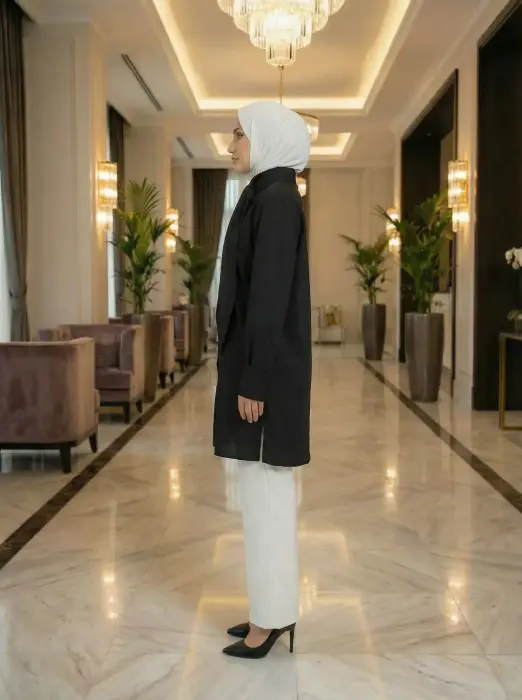 قميص من القطن مع وشاح - اسود - 1 image 1