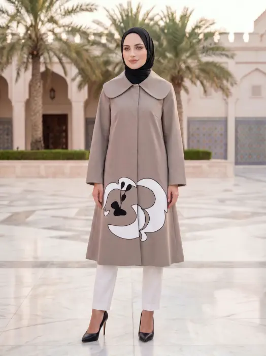 Long jacket with a wide collar-Cumin Beige-3 image 0
