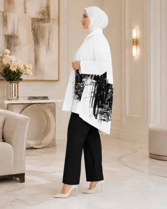 قميص كاجوال بقصة هايلو-ابيض-FS image 1