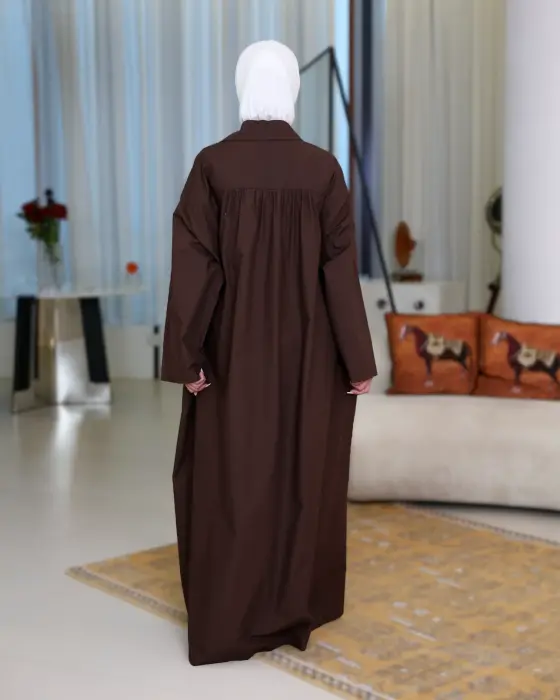 فستان بتطريز زهرة اللوتس-بني-FS image 2