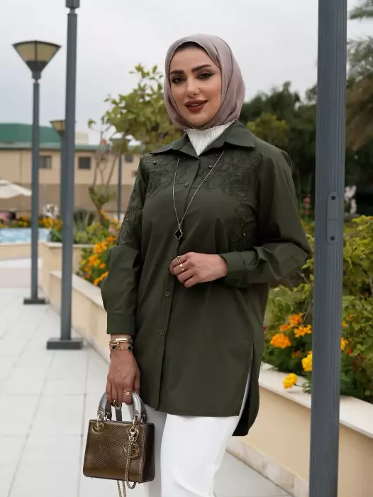 قميص قطني لؤلؤي image 2