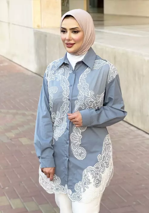 قميص نسائي طويل مع دانتيل image 7