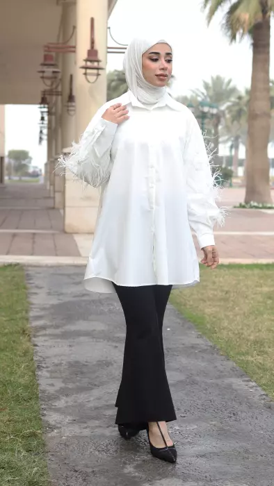 قميص مزين بريش ناعم - اوف وايت - 3 image 0