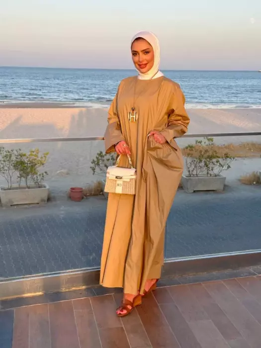 فستان طويل قطني للمحجبات-بيج-fs image 2