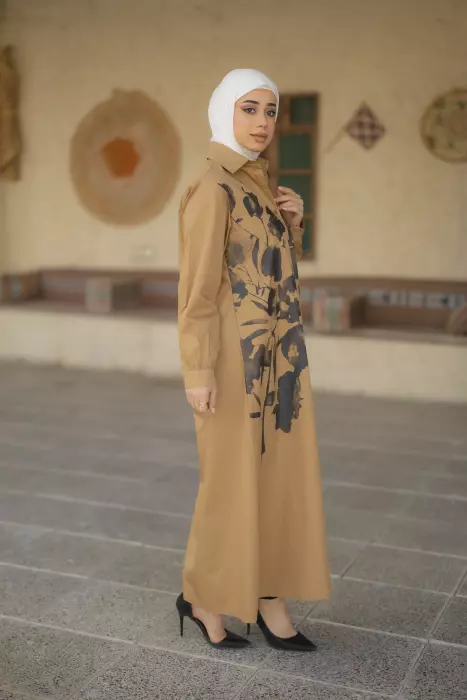فستان قطني عصري - بيج - 1 image 1